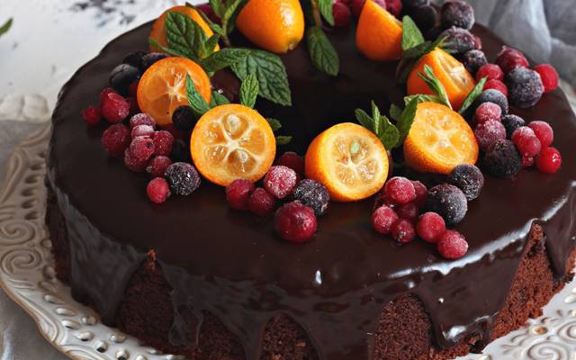 巧克力,金橘,蛋糕,浆果