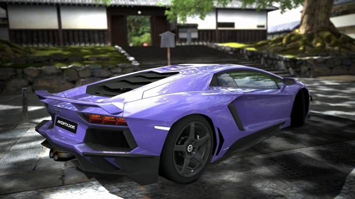 Aventador,Aventador,紫色,后视图,兰博基尼,紫色,兰博基尼