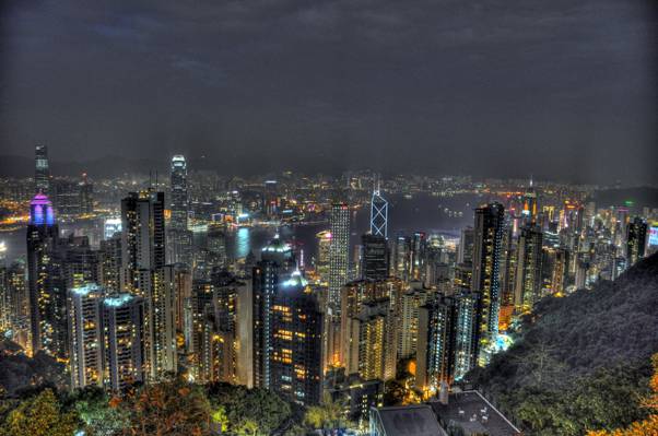 高层建筑,香港,维多利亚高峰高清壁纸鸟瞰图