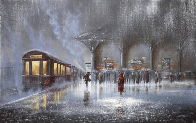 二,图片,杰夫罗兰,人,淋浴,雨,男,车站,火车,会议,雨伞,女人,...