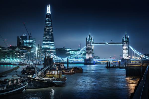 泰晤士河,河,伦敦,城市,晚上,塔,桥,碎片