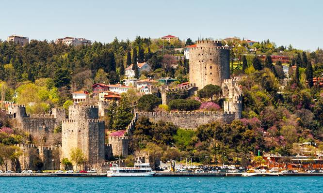 海,伊斯坦堡,堡垒,土耳其,斜坡,家,海岸