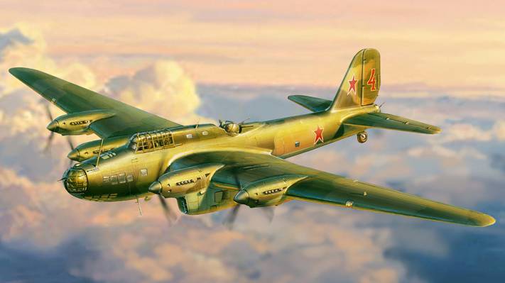 PE-8,WW2。,艺术,飞机,苏联,沉重,轰炸机,行动,二战,四引擎,远