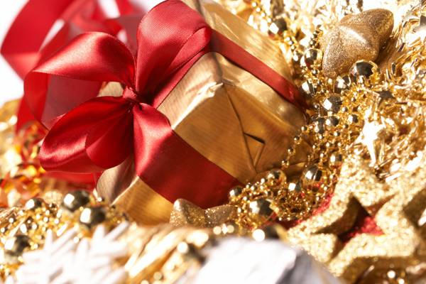 盒,弓,镀金,圣诞装饰品