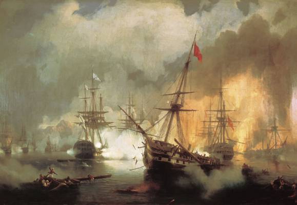 1827年10月2日,在Navarino的海战,图片,船,帆布,伊凡Aivazovsky,油,战斗,海战