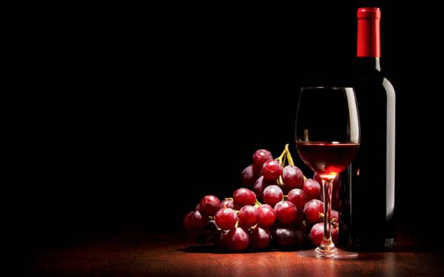 瓶,葡萄,黑色背景,玻璃,酒,红色