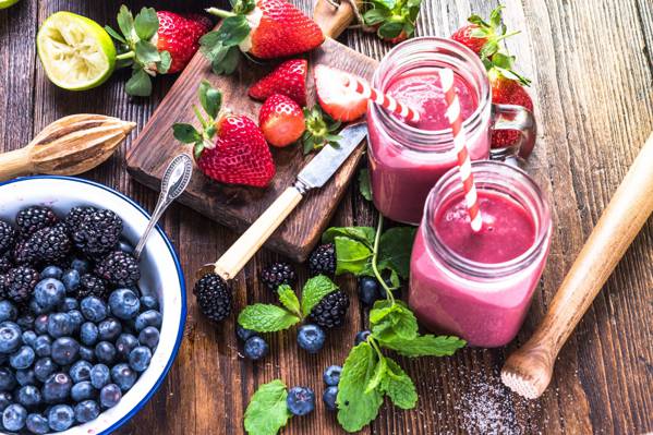 薄荷,草莓,黑莓,管,浆果,冰沙,饮料,蓝莓