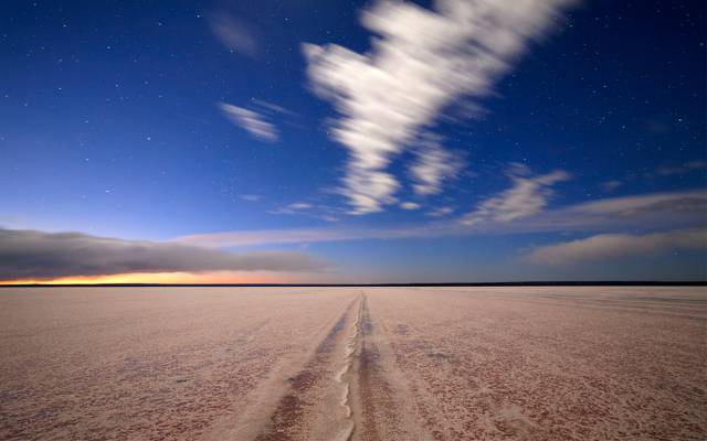 阿根廷,盐,路,沙漠,模糊,晚上,地平线,星星,云,日落
