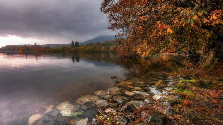 湖,秋天,坎布里亚郡,湖区
