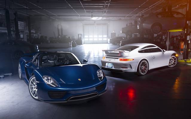 GT3,车库,Spyder,蓝色,918,汽车,白色,后方,前面,超级跑车,保时捷