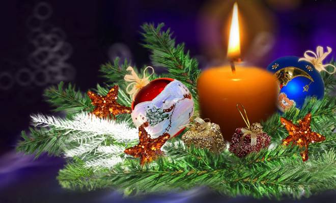 圣诞节组成,多彩,树,装饰,树,蜡烛,新的一年,球,圣诞节,火
