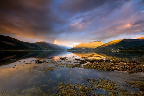 彩虹,云,山,苏格兰,利文湖,云