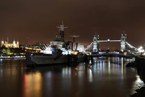 壁纸灯,HMS贝尔法斯特,伦敦,建筑,塔桥,城市