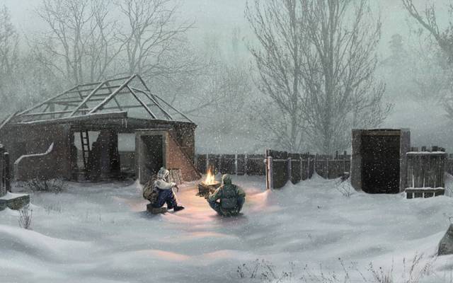 跟踪者,村庄,乌克兰,雪,冬天,切尔诺贝利