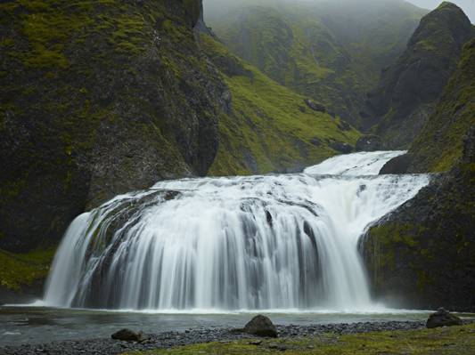 瀑布,冰岛,绿色