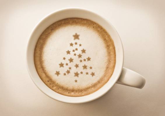 树,杯,喝,卡布奇诺咖啡,星星,泡沫
