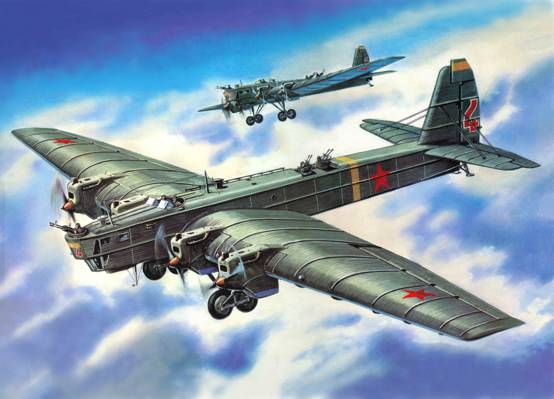 WW2。,艺术,飞机,苏联,图波列夫,BBC,重型,轰炸机,二战,TB-3,苏联