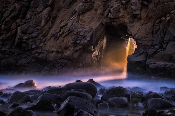 普法伊夫海滩,加利福尼亚州,大苏尔,太平洋,日落,岩​​石,海洋,石头