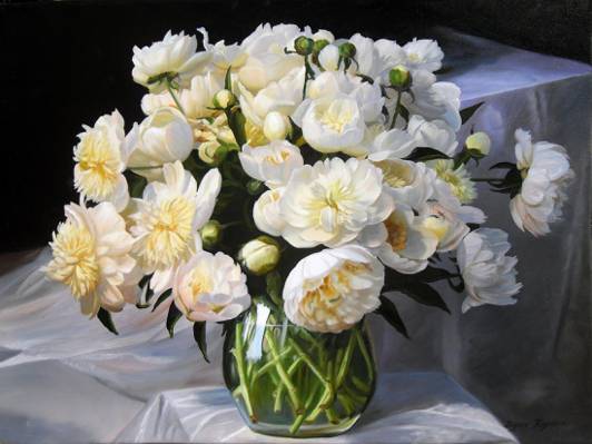 花瓶,鲜花,图片,花束,面料,Zbigniew Kopania,白色,静物,牡丹,芽