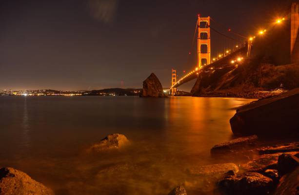 旧金山桥在夜间高清壁纸