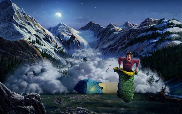 帐篷,雪崩,野兔,山,睡袋,艺术,家伙