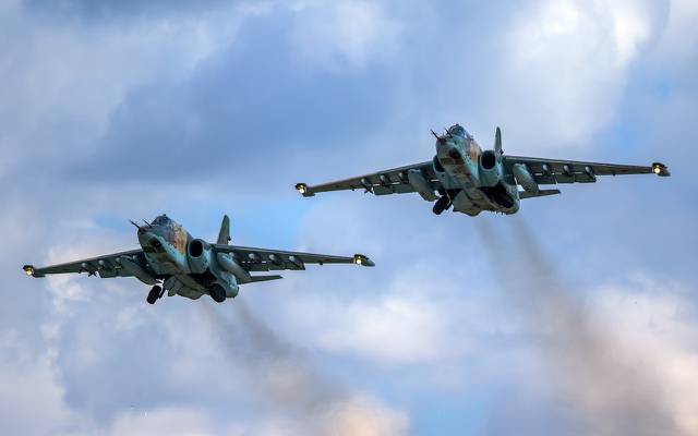 Wallpaper pair, subsonic, "rook", Sukhoi Су-25, flight, attack, armored