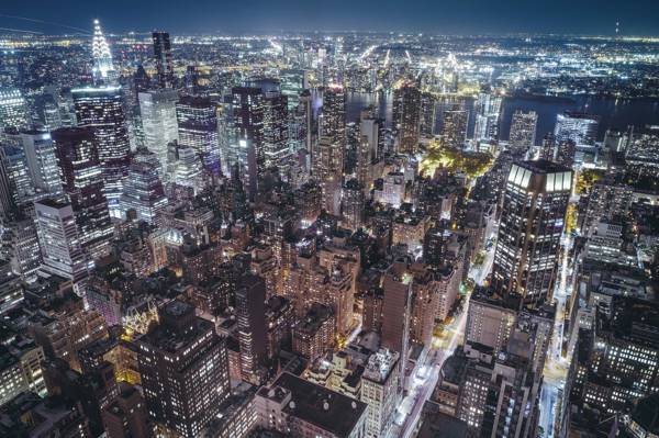 美国,这座城市,纽约,晚上,晚上,灯火辉煌