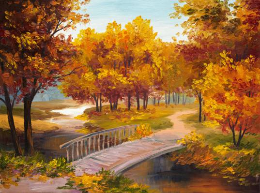 河,一年中的时间,秋天,桥,树