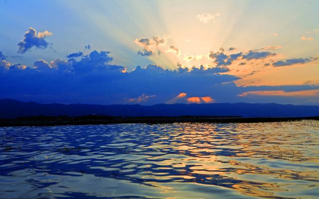 湖,亚美尼亚,山,天空,云,日落