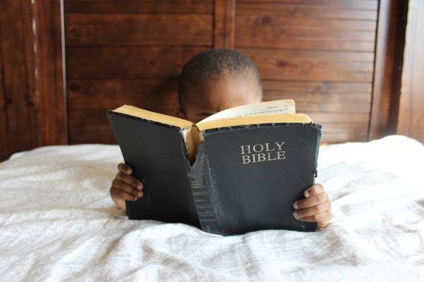 男孩读白色床垫高清壁纸圣经