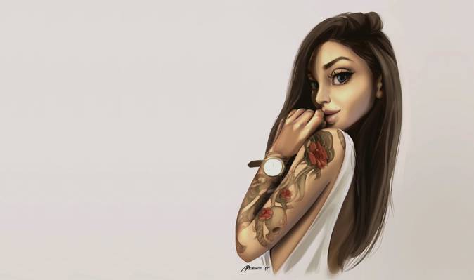 Mood, girl, art, tattoo, Digital Portraits #1, Marco Silvart