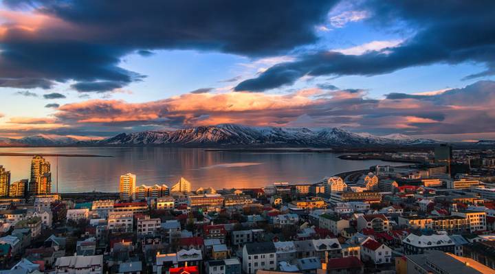 这个城市,峡湾,冰岛,山脉,光线,雷克雅未克