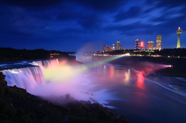尼亚加拉大瀑布,城市,加拿大,安大略省,夜晚,尼亚加拉大瀑布,加拿大,安大略,美国