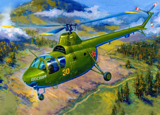 艺术,苏联,英里,系列,OKB,米尔,易,Mi-1M,直升机,第一,多用途
