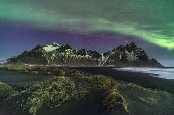 冰雪覆盖的山,冰岛高清壁纸绿色北极光
