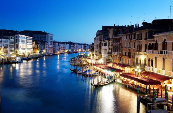 吊船,威尼斯,灯光,建筑,船,晚上,建筑,灯,意大利,大运河,意大利,家,...  - 