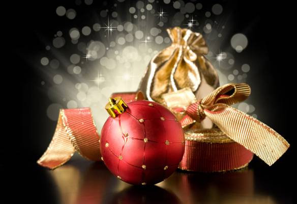 新年,礼物,玩具,球,磁带,新年,圣诞节,弓,球,圣诞节,红色,假期,背景,...