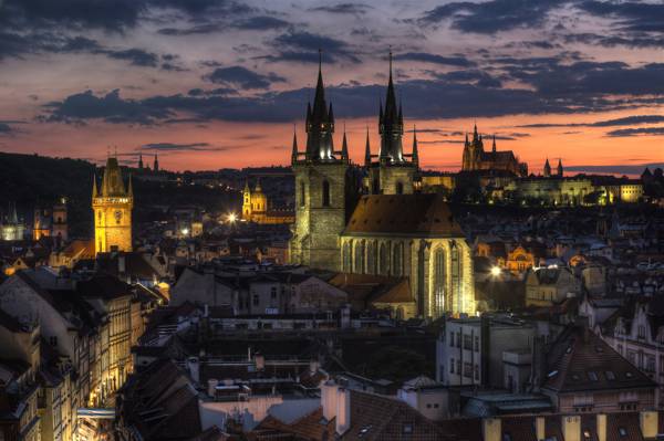 照明,首都,晚上,布拉格,捷克共和国,橙色,云,天空,中心,日落