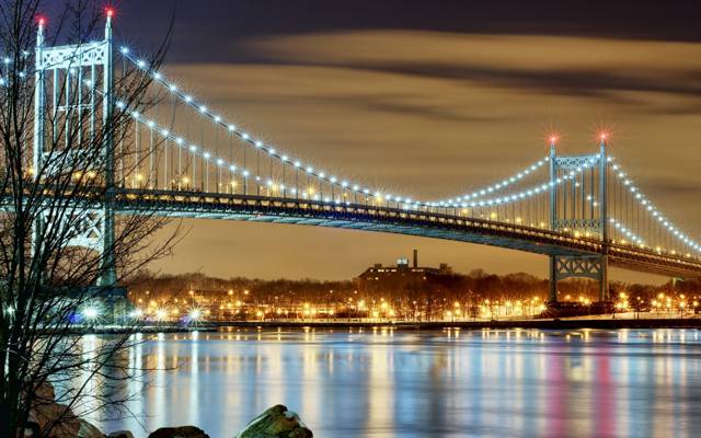 壁纸灯,纽约,晚上,桥梁,美国,纽约,城市