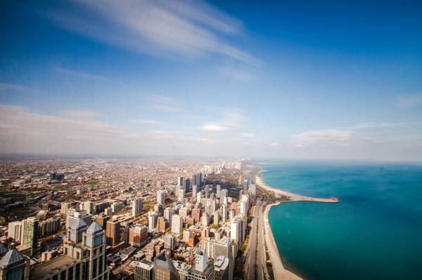 摩天大楼,一天,清除,海洋,道路,地平线,云,芝加哥,伊利诺伊,海岸线,伊利诺伊州,芝加哥,海滩,...
