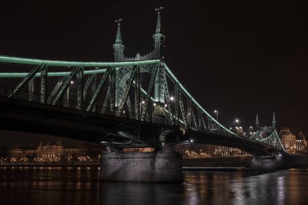 匈牙利,晚上,自由桥,布达佩斯,多瑙河,河流