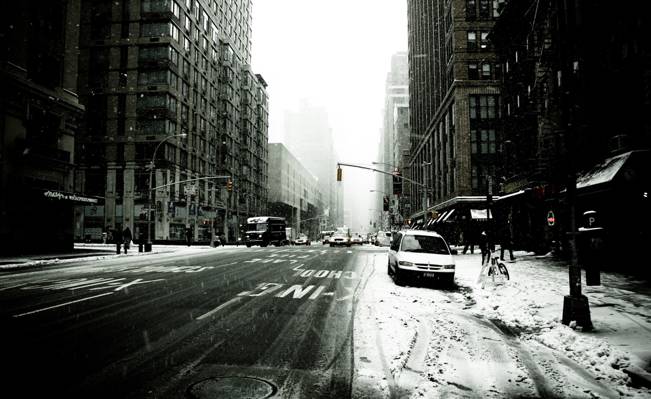 纽约,摩天大楼,美国,冬天,国家,纽约,人民,暴雪,机器,出租车,城市,美国