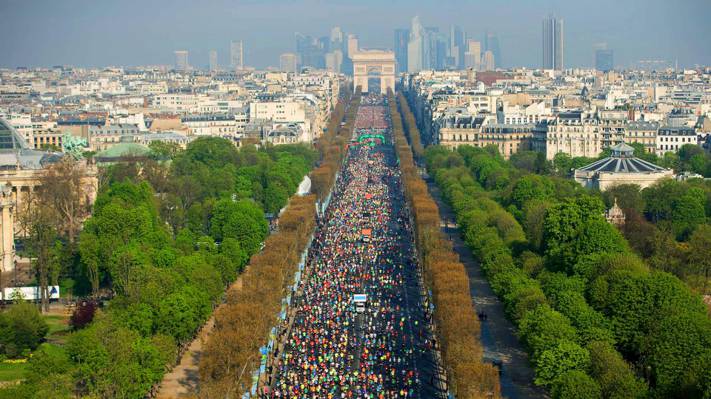 法国,2015年4月12日,巴黎,拱门,全景,香榭丽舍大街,马拉松,景观