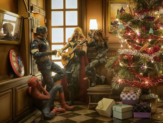 有趣的,树,超级英雄,快乐的小圣诞节,圣诞节