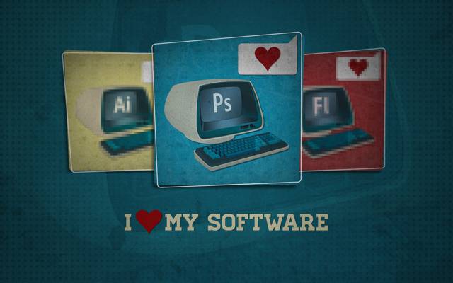 我爱我的软件,我爱我的,编辑,显示器,Photoshop,键盘,程序,Photoshop