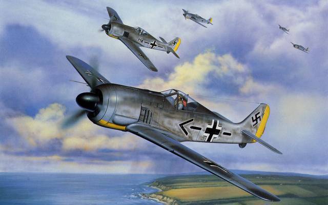 壁纸Fw 190,航空,二战,绘画,德国战斗机,战争,艺术