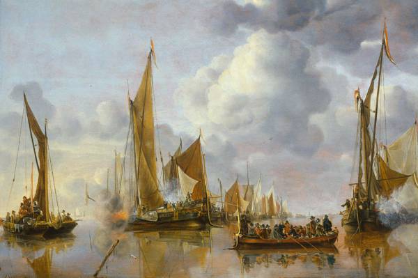 帆,海景,向政府Sloop致敬,Jan van de Capelle,船,照片