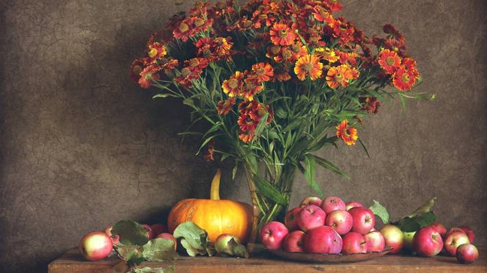 壁纸鲜花,静物,南瓜,苹果,秋天