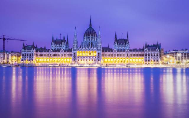 照明,晚上,建筑,布达佩斯,河,议会大厦,布达佩斯