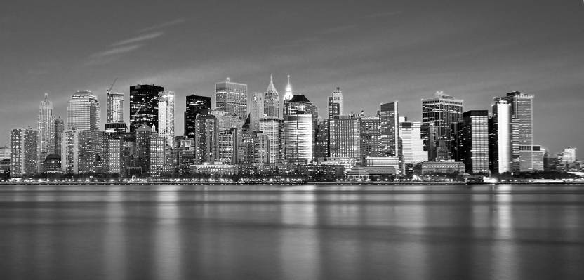 曼哈顿高清壁纸的高层建筑灰度照片
